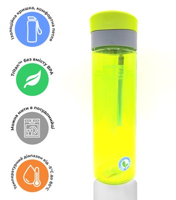 Пляшка для води CASNO 600 мл KXN-1145 Зелена + пластиковий вінчик PW1405549174 фото