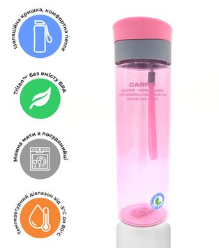Пляшка для води CASNO 600 мл KXN-1145 Рожева + пластиковий вінчик PW1405549173 фото