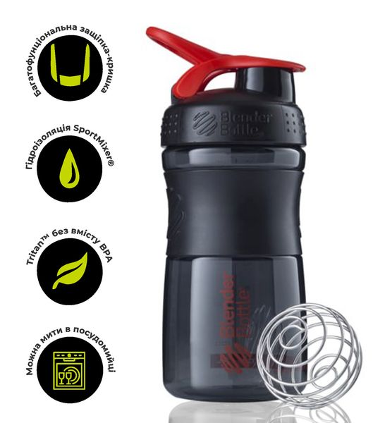 Шейкер спортивний (пляшка) BlenderBottle SportMixer 20oz/590ml Black/Red (Original) PW1386055487 фото