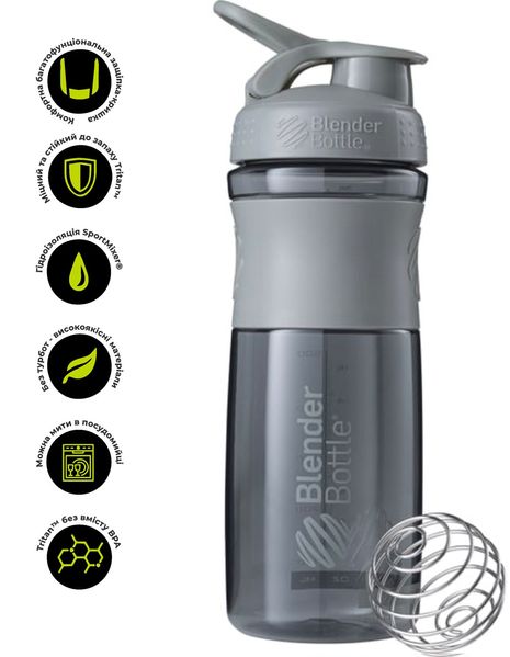 Шейкер спортивний (пляшка) BlenderBottle SportMixer 28oz/820ml Grey (Original) PW1386055465 фото