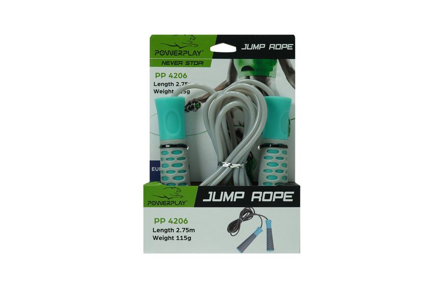 Скакалка PowerPlay 4206 Jump Rope PRO+ Сіро-м'ятна (2,75m.) PW1077855013 фото