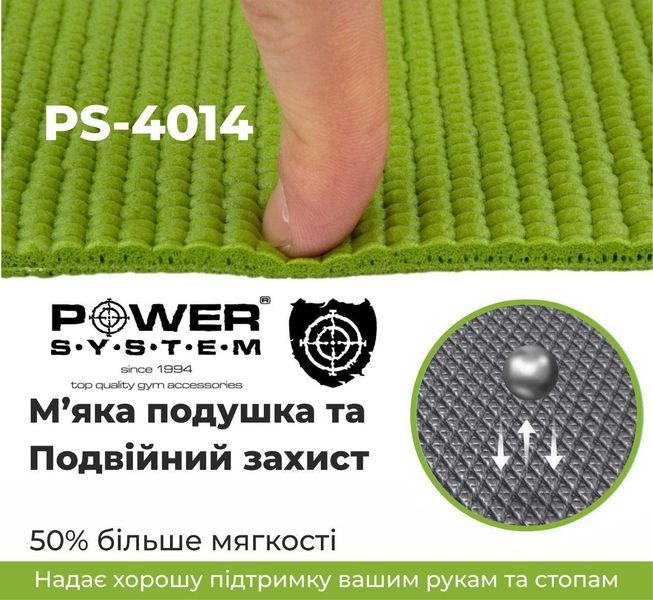 Килимок для йоги та фітнесу Power System PS-4014 (173x61x0.6) зелений PW1411784154 фото