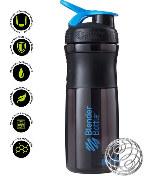 Шейкер спортивний (пляшка) BlenderBottle SportMixer 28oz/820ml Black/Cyan (Original) PW1386055468 фото