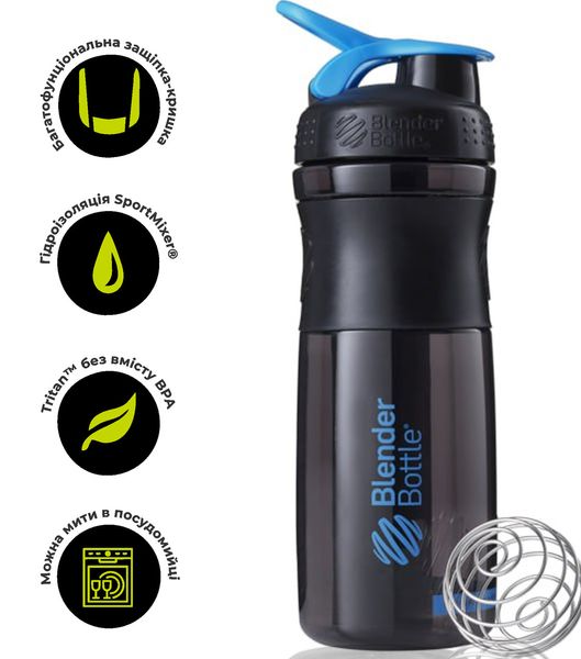 Шейкер спортивний (пляшка) BlenderBottle SportMixer 28oz/820ml Black/Cyan (Original) PW1386055468 фото